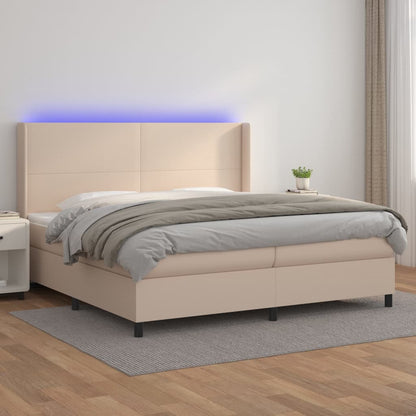 Giroletto Molle Materasso e LED Cappuccino 200x200cm Similpelle | homemem39