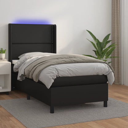 Giroletto a Molle con Materasso e LED Nero 90x190 cm Similpelle | homemem39