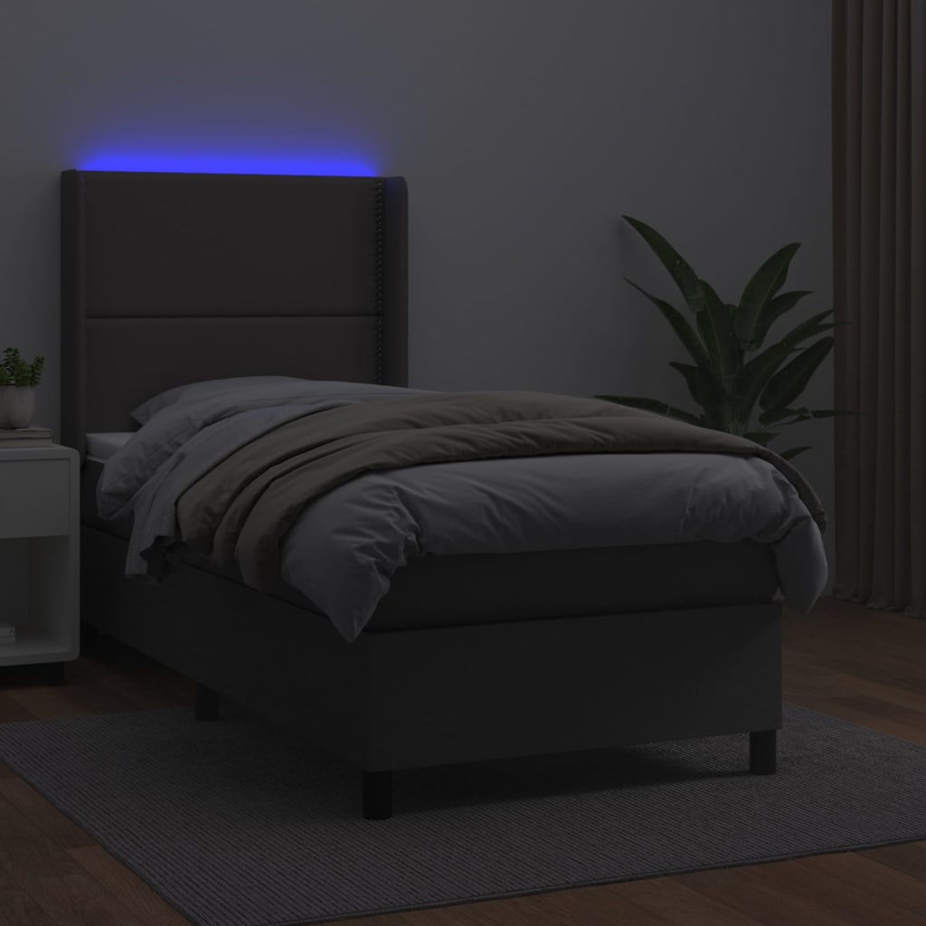 Giroletto Molle con Materasso e LED Grigio 90x190cm Similpelle - homemem39