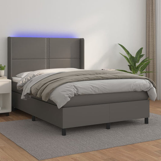 Giroletto Molle con Materasso e LED Grigio 140x190cm Similpelle