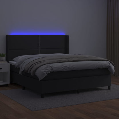 Giroletto a Molle con Materasso e LED Nero 160x200cm Similpelle - homemem39