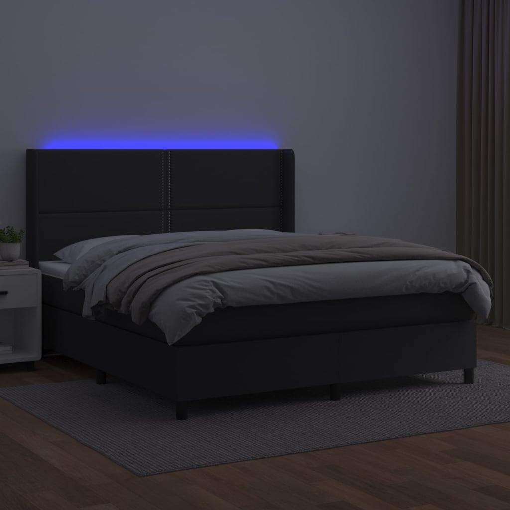 Giroletto a Molle con Materasso e LED Nero 180x200cm Similpelle - homemem39