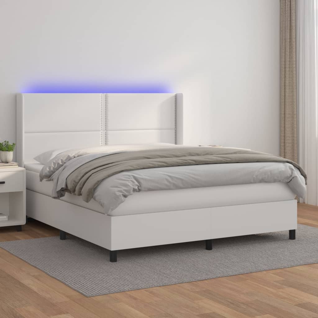 Giroletto Molle con Materasso e LED Bianco 180x200cm Similpelle - homemem39