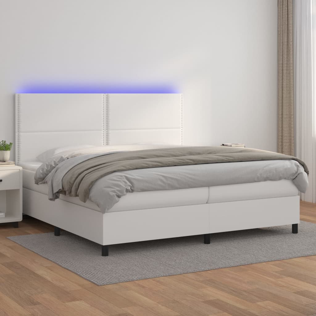 Giroletto Molle con Materasso e LED Bianco 200x200cm Similpelle - homemem39