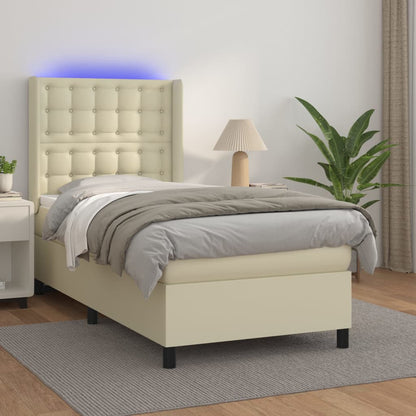 Giroletto a Molle con Materasso e LED Crema 80x200cm Similpelle | homemem39