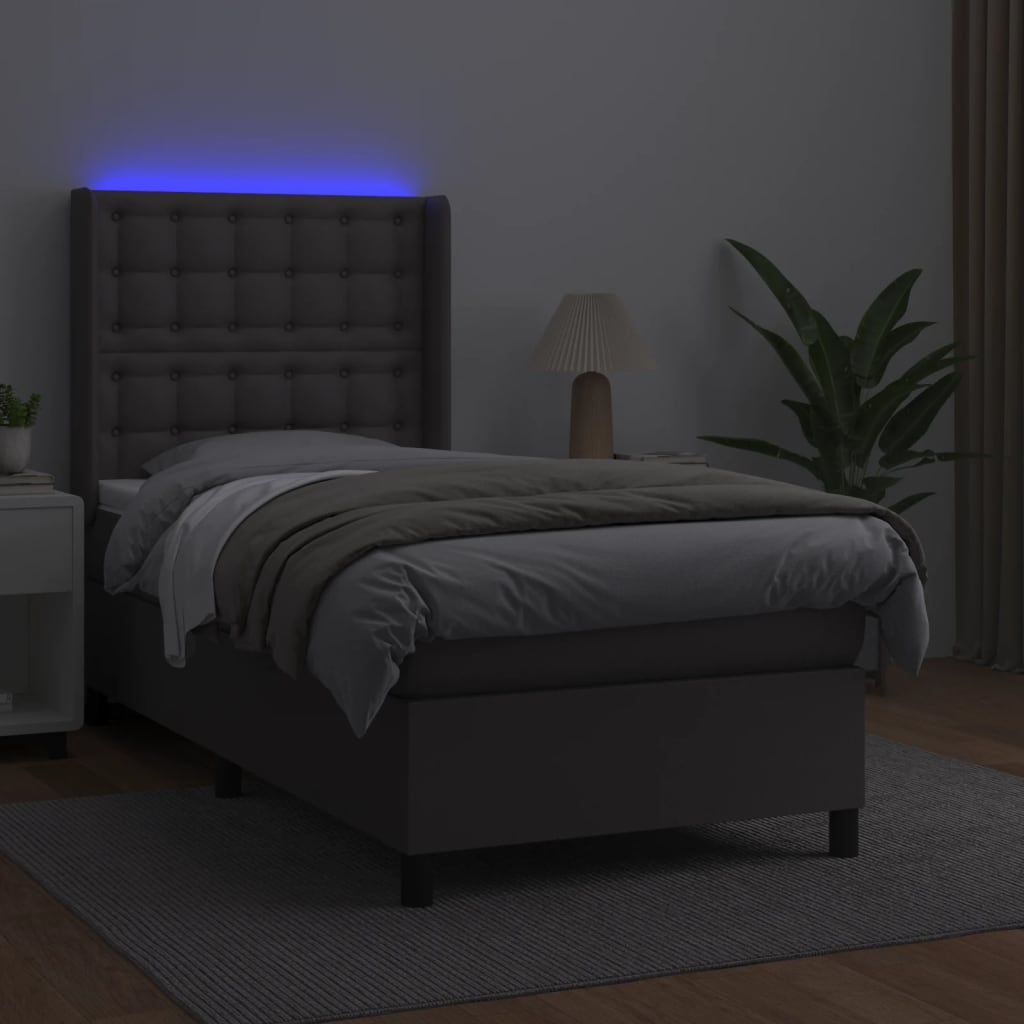 Giroletto Molle con Materasso e LED Grigio 90x190cm Similpelle - homemem39