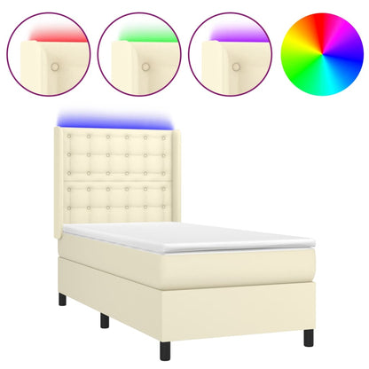 Giroletto a Molle con Materasso e LED Crema 90x200cm Similpelle | homemem39