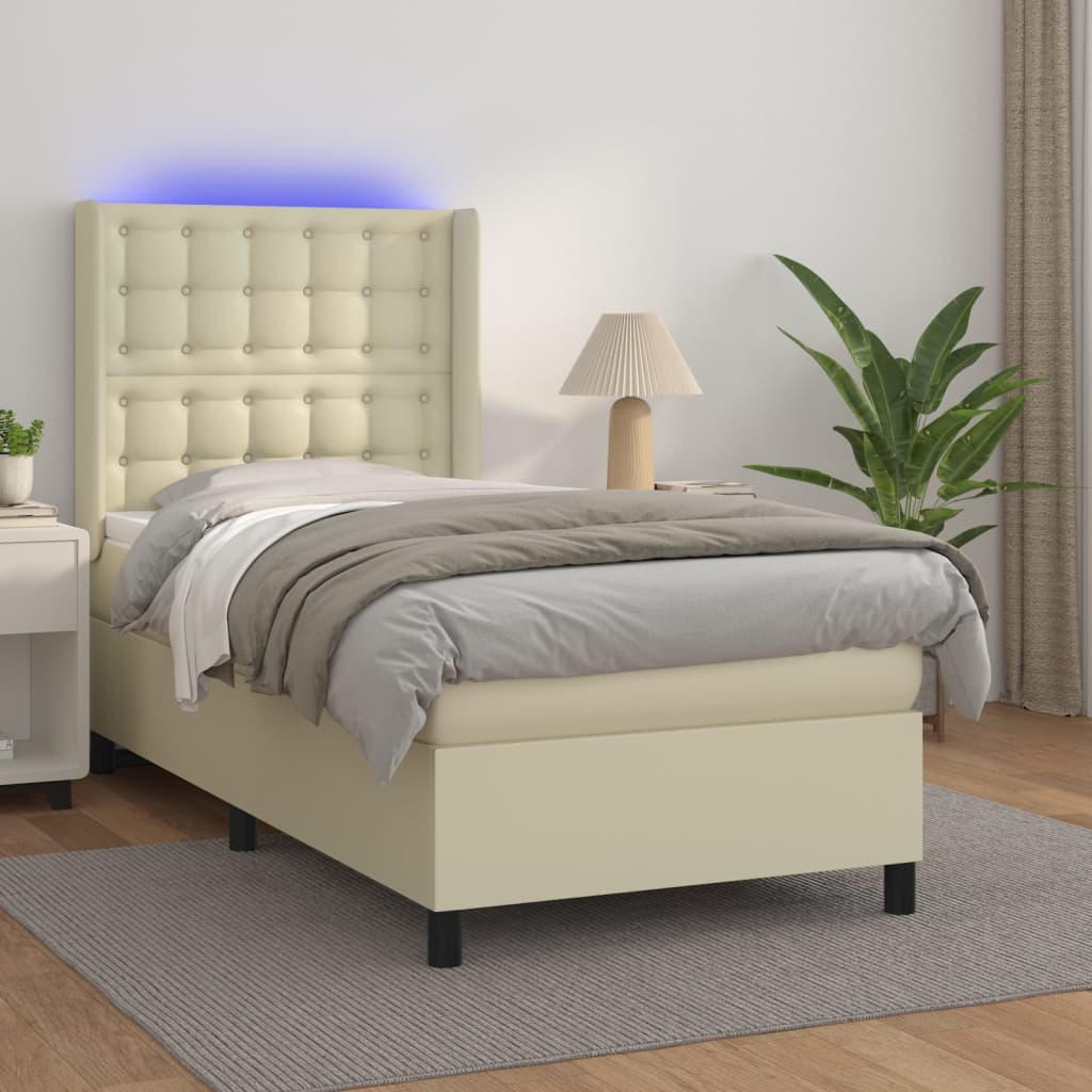 Giroletto a Molle con Materasso e LED Crema 90x200cm Similpelle | homemem39