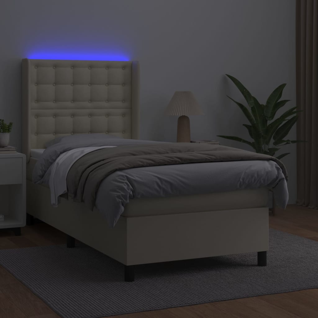 Giroletto a Molle con Materasso e LED Crema 100x200 cm | homemem39