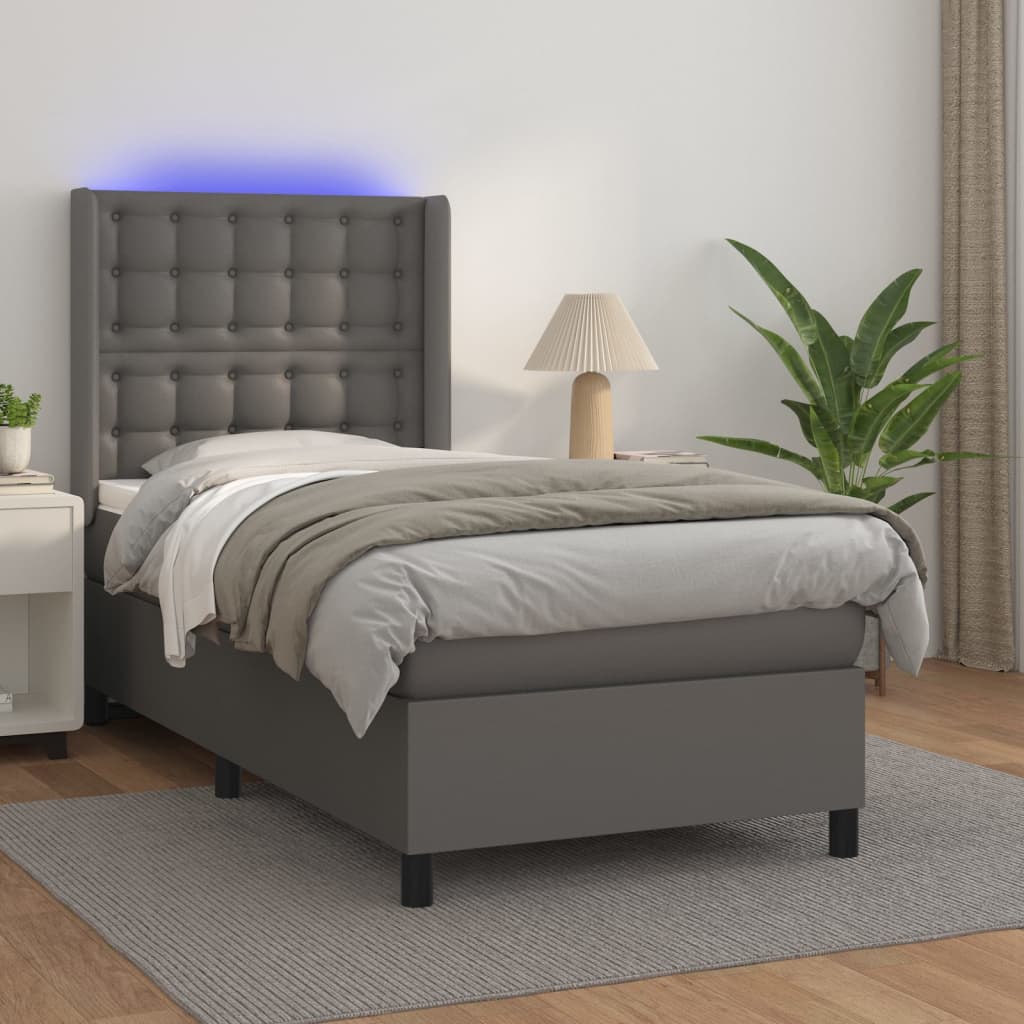 Giroletto Molle con Materasso e LED Grigio 100x200cm Similpelle - homemem39