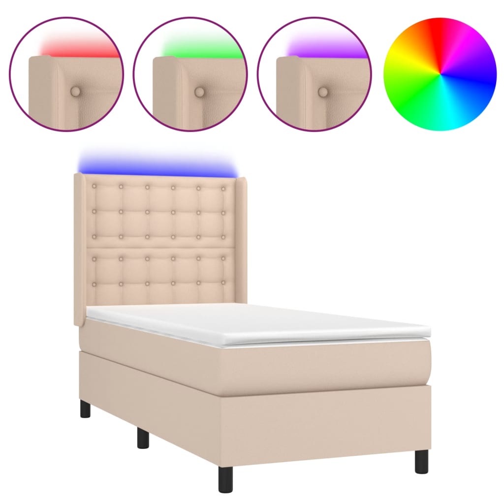 Giroletto Molle Materasso e LED Cappuccino 100x200cm Similpelle | homemem39