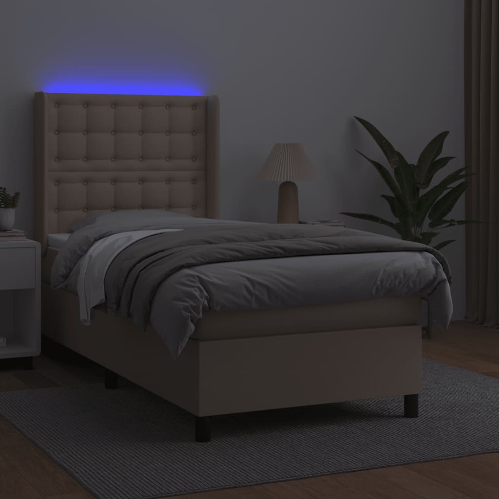 Giroletto Molle Materasso e LED Cappuccino 100x200cm Similpelle | homemem39