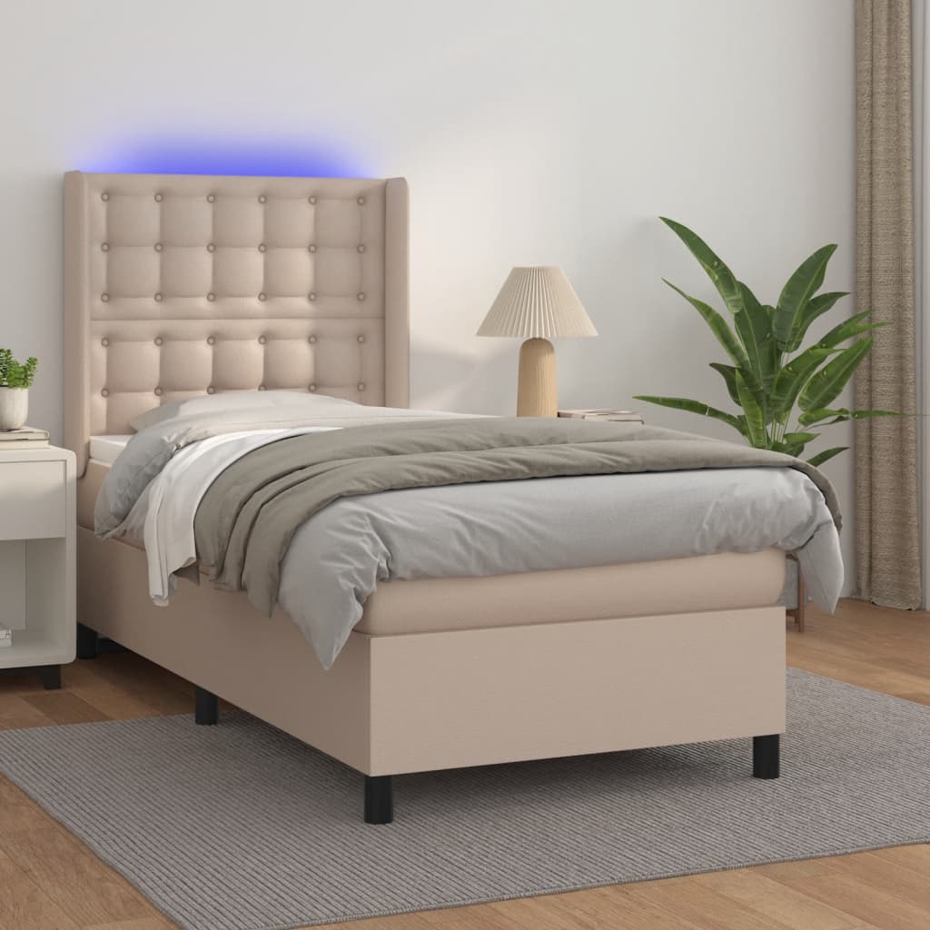 Giroletto Molle Materasso e LED Cappuccino 100x200cm Similpelle | homemem39