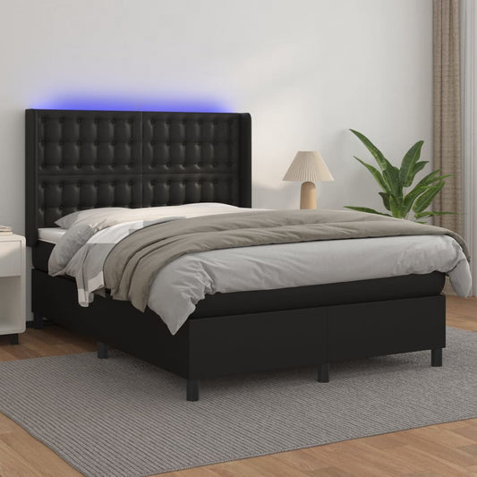 Giroletto a Molle con Materasso e LED Nero 140x190cm Similpelle - homemem39