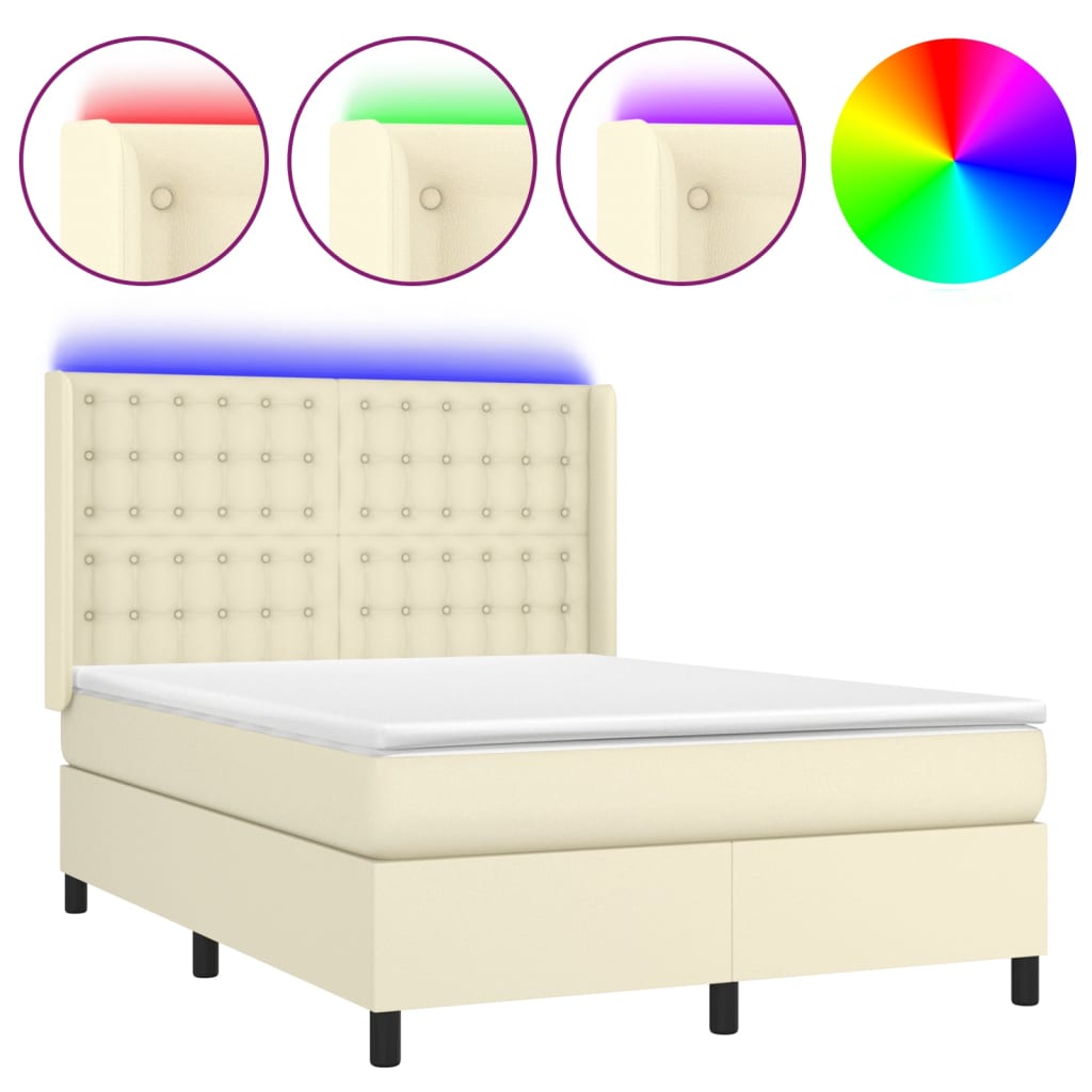 Giroletto a Molle con Materasso e LED Crema 140x190 cm | homemem39