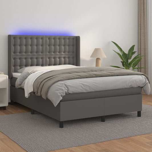 Giroletto Molle con Materasso e LED Grigio 140x190cm Similpelle