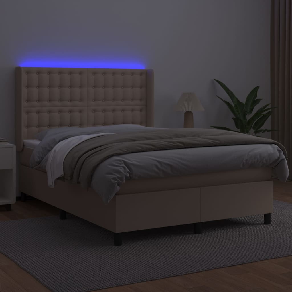 Giroletto Molle Materasso e LED Cappuccino 140x190cm Similpelle - homemem39