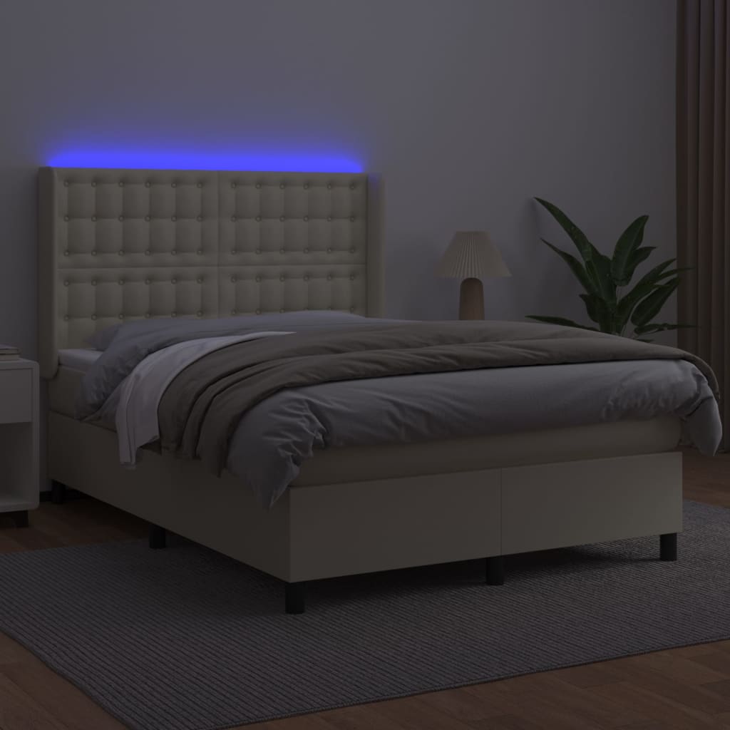 Giroletto a Molle con Materasso e LED Crema 140x200 cm | homemem39