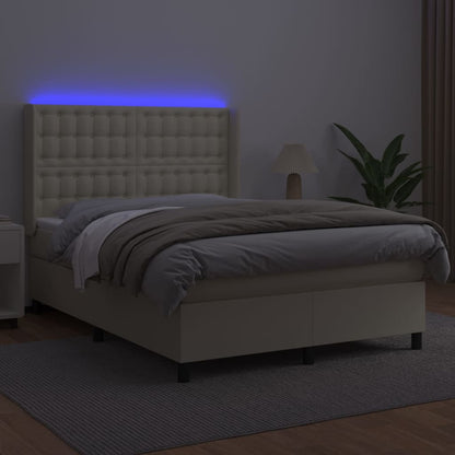 Giroletto a Molle con Materasso e LED Crema 140x200 cm | homemem39