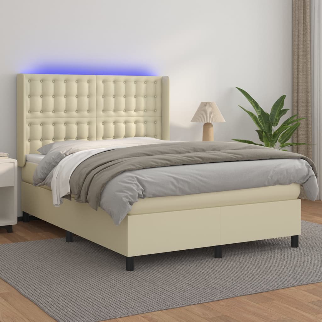 Giroletto a Molle con Materasso e LED Crema 140x200 cm | homemem39