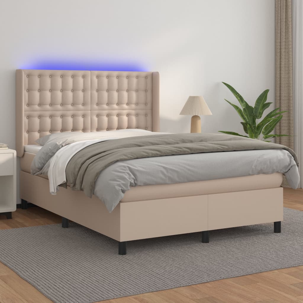 Giroletto Molle Materasso e LED Cappuccino 140x200cm Similpelle - homemem39