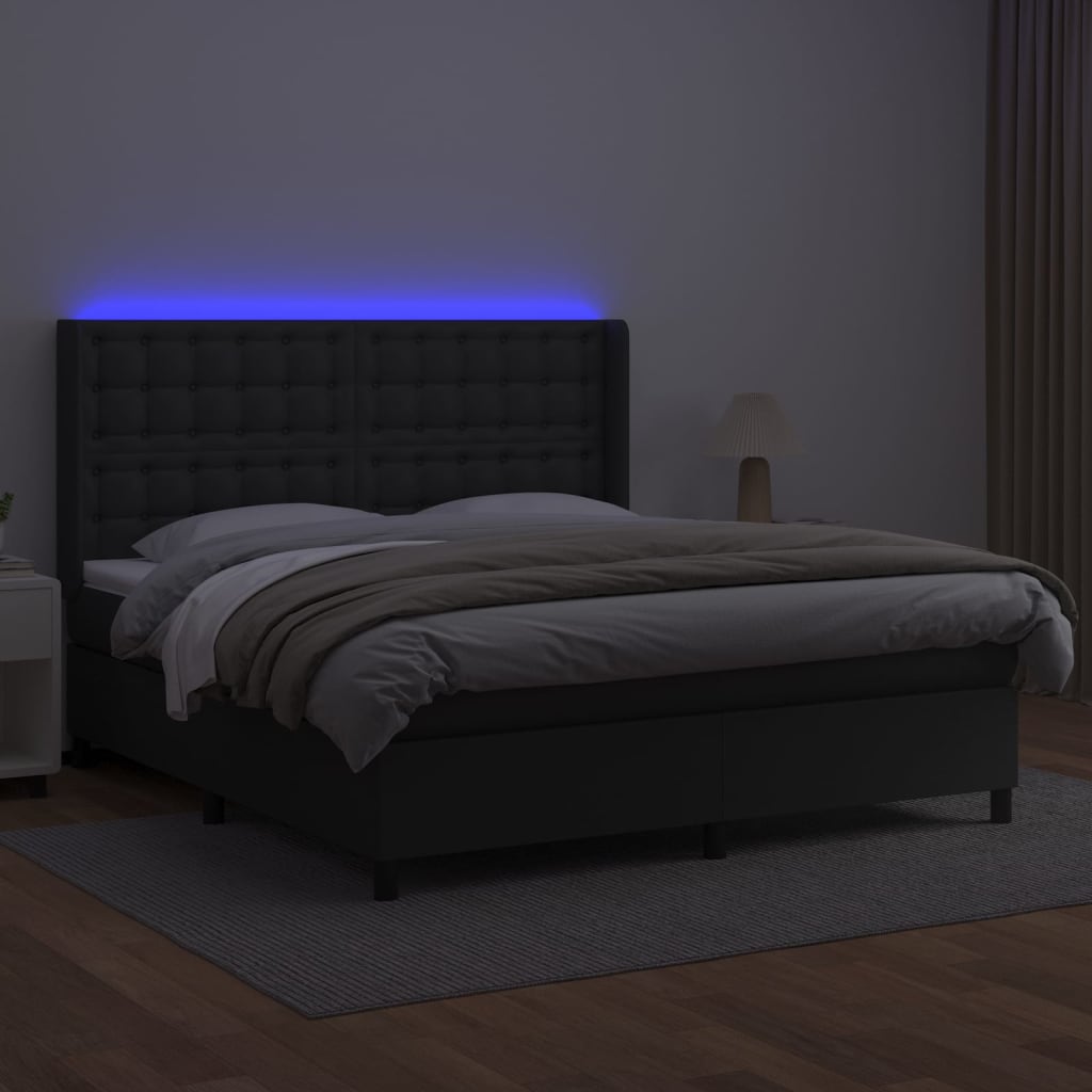 Giroletto a Molle con Materasso e LED Nero 160x200cm Similpelle - homemem39