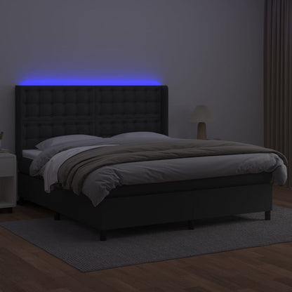 Giroletto a Molle con Materasso e LED Nero 160x200cm Similpelle - homemem39