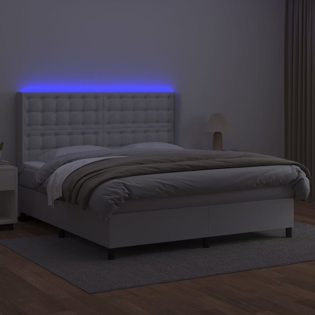 Giroletto Molle con Materasso e LED Bianco 160x200cm Similpelle - homemem39
