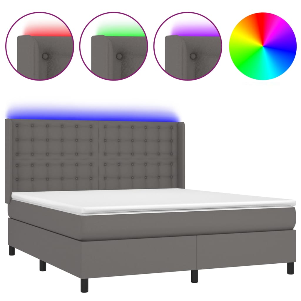 Giroletto Molle con Materasso e LED Grigio 160x200cm Similpelle | homemem39