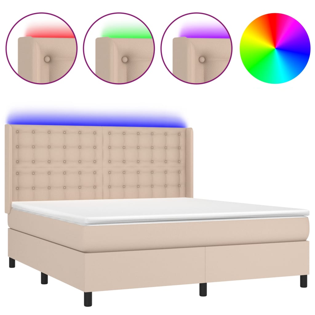 Giroletto Molle Materasso e LED Cappuccino 160x200cm Similpelle | homemem39
