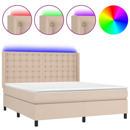 Giroletto Molle Materasso e LED Cappuccino 160x200cm Similpelle | homemem39