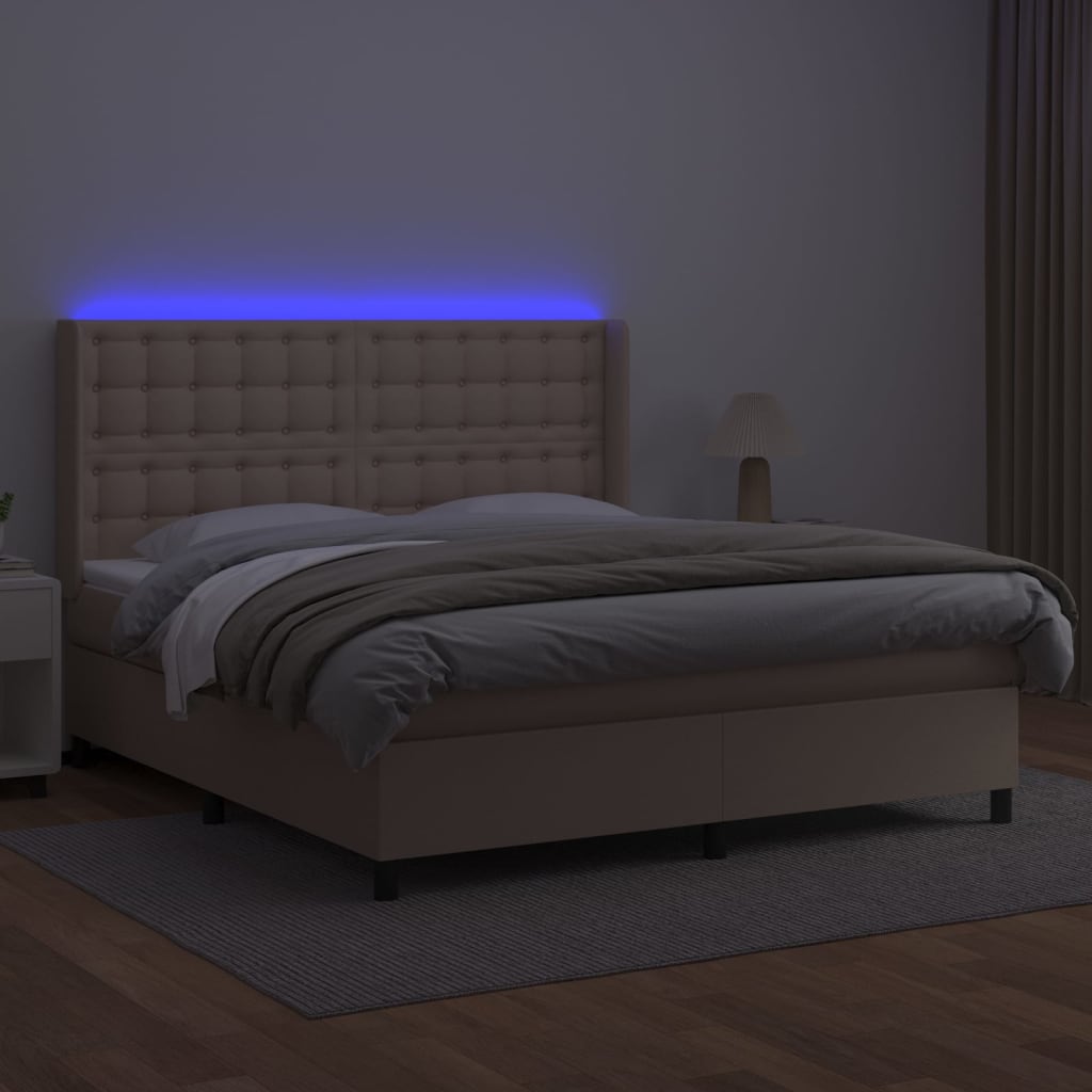 Giroletto Molle Materasso e LED Cappuccino 160x200cm Similpelle | homemem39