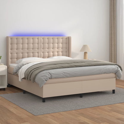 Giroletto Molle Materasso e LED Cappuccino 160x200cm Similpelle | homemem39