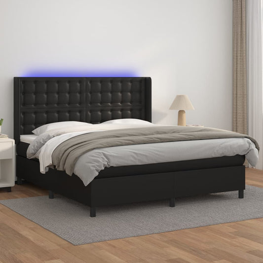 Giroletto a Molle con Materasso e LED Nero 180x200cm Similpelle - homemem39