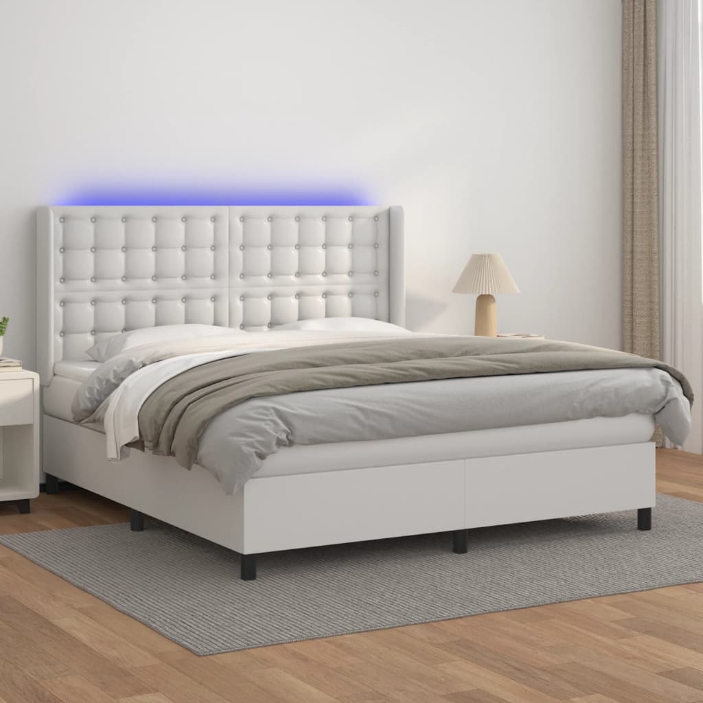 Giroletto Molle con Materasso e LED Bianco 180x200cm Similpelle - homemem39