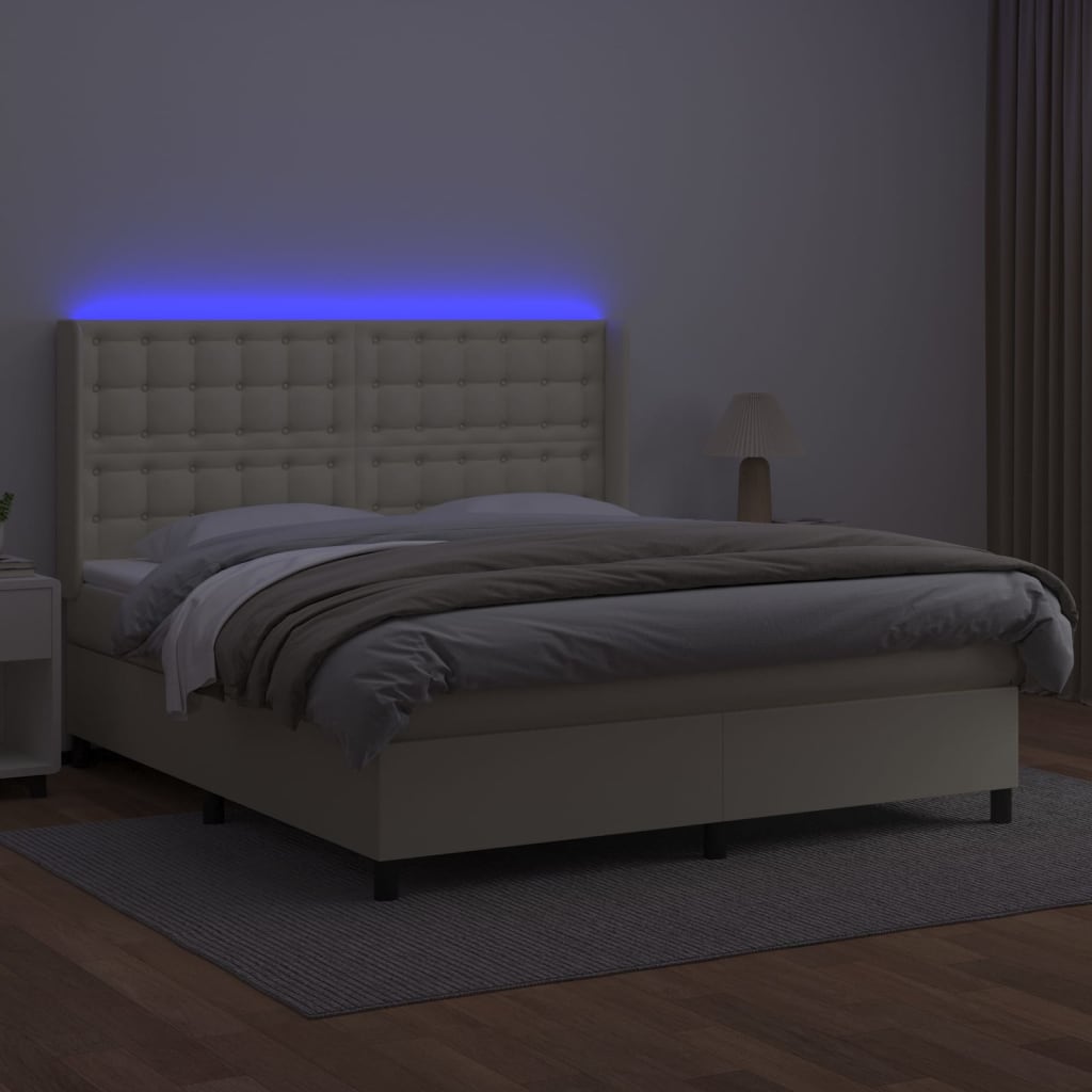 Giroletto a Molle con Materasso e LED Crema 180x200 cm | homemem39