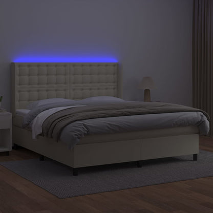 Giroletto a Molle con Materasso e LED Crema 180x200 cm | homemem39