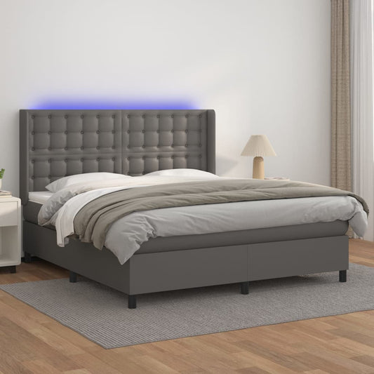 Giroletto Molle con Materasso e LED Grigio 180x200cm Similpelle - homemem39