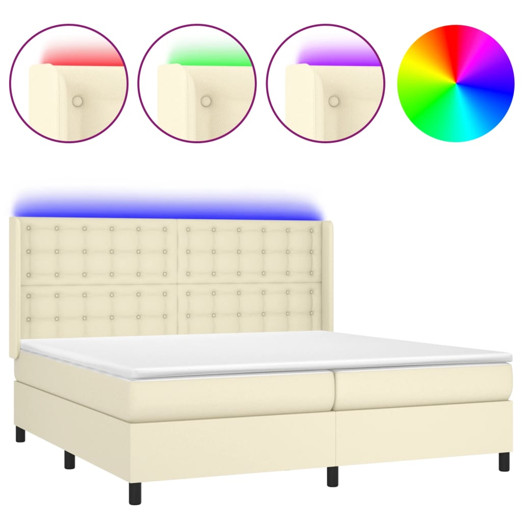 Giroletto a Molle con Materasso e LED Crema 200x200 cm | homemem39