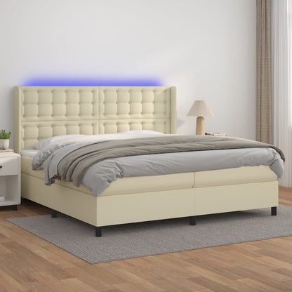 Giroletto a Molle con Materasso e LED Crema 200x200 cm | homemem39