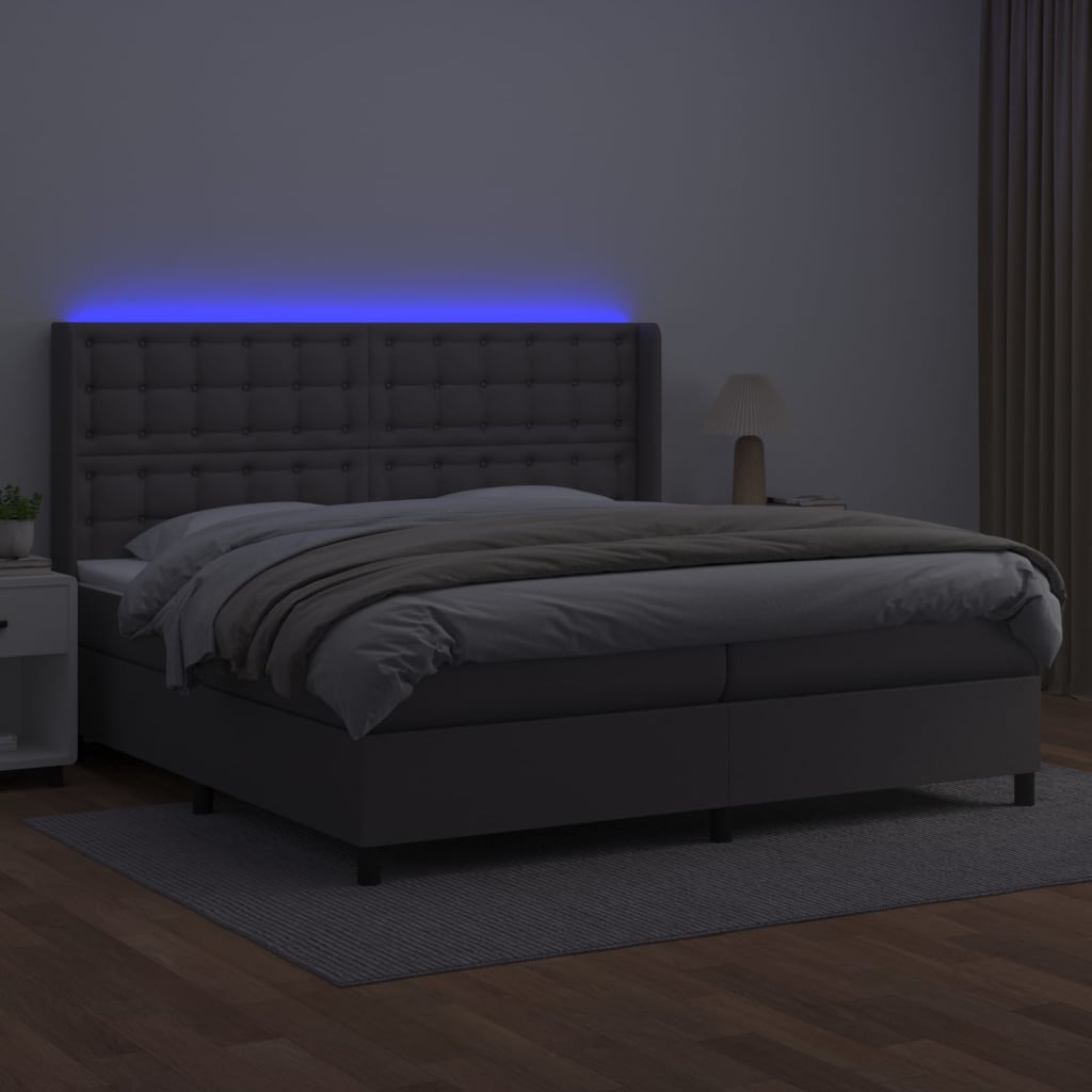 Giroletto Molle con Materasso e LED Grigio 200x200cm Similpelle - homemem39