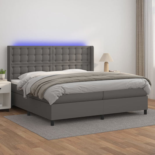 Giroletto Molle con Materasso e LED Grigio 200x200cm Similpelle - homemem39