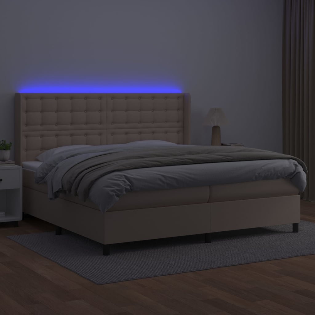Giroletto Molle Materasso e LED Cappuccino 200x200cm Similpelle | homemem39