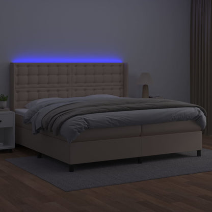 Giroletto Molle Materasso e LED Cappuccino 200x200cm Similpelle | homemem39