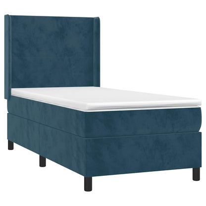 Letto a Molle con Materasso e LED Blu Scuro 80x200cm in Velluto | homemem39