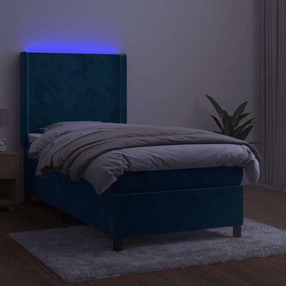Letto a Molle con Materasso e LED Blu Scuro 80x200cm in Velluto