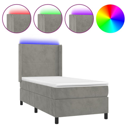 Letto a Molle Materasso e LED Grigio Chiaro 90x190 cm Velluto - homemem39