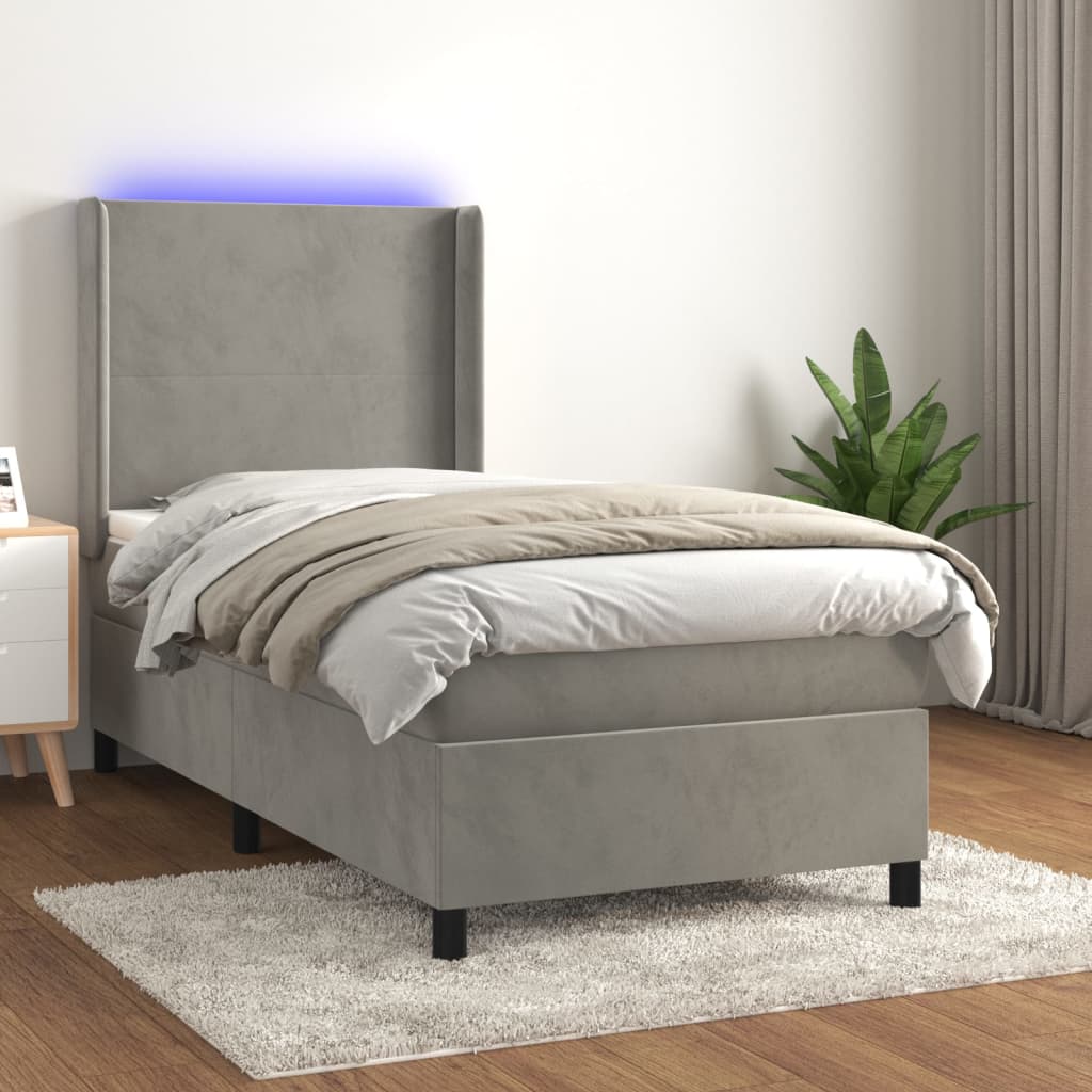 Letto a Molle Materasso e LED Grigio Chiaro 90x190 cm Velluto - homemem39