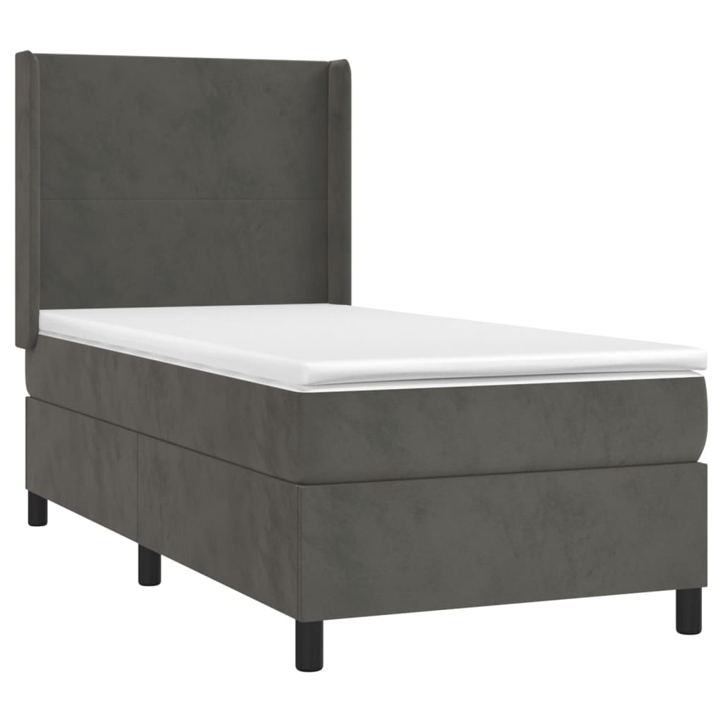 Letto a Molle con Materasso e LED Grigio Scuro 90x190cm Velluto