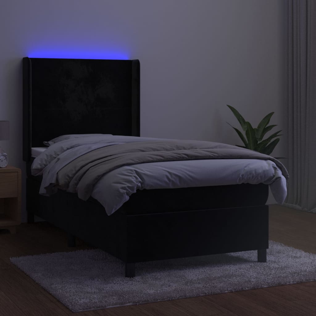 Letto a Molle con Materasso e LED Nero 90x190 cm in Velluto